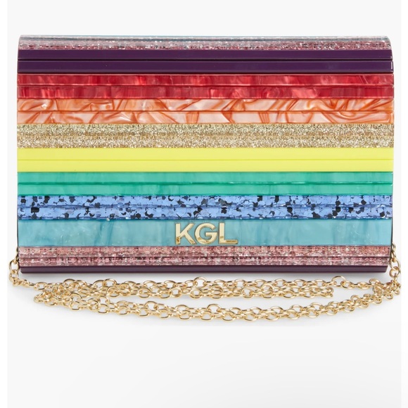KURT GEIGER LONDON PARTY CLUTCH BAG new with dust bag rainbow paneled pe… - Picture 4 of 11